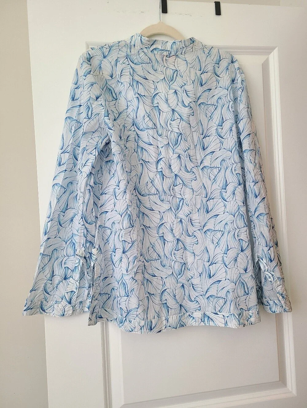 Tory Burch Stephanie Ellora Tunic Blouse In Blue And White Leaf Print